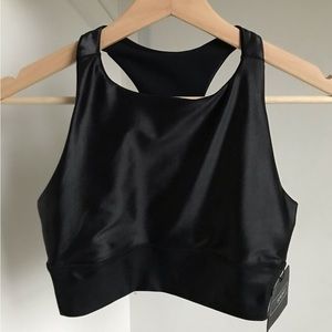 DYI • S • High Shine Black High Neck Longline Racerback Sports Bra Top